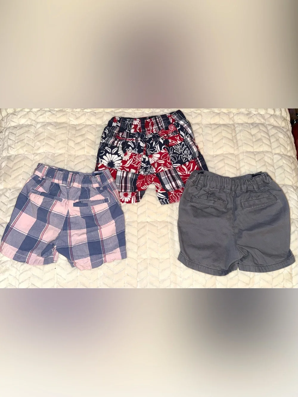 Children’s Place lot of 3 pairs of boys shorts, size 12, and 12-18 mo